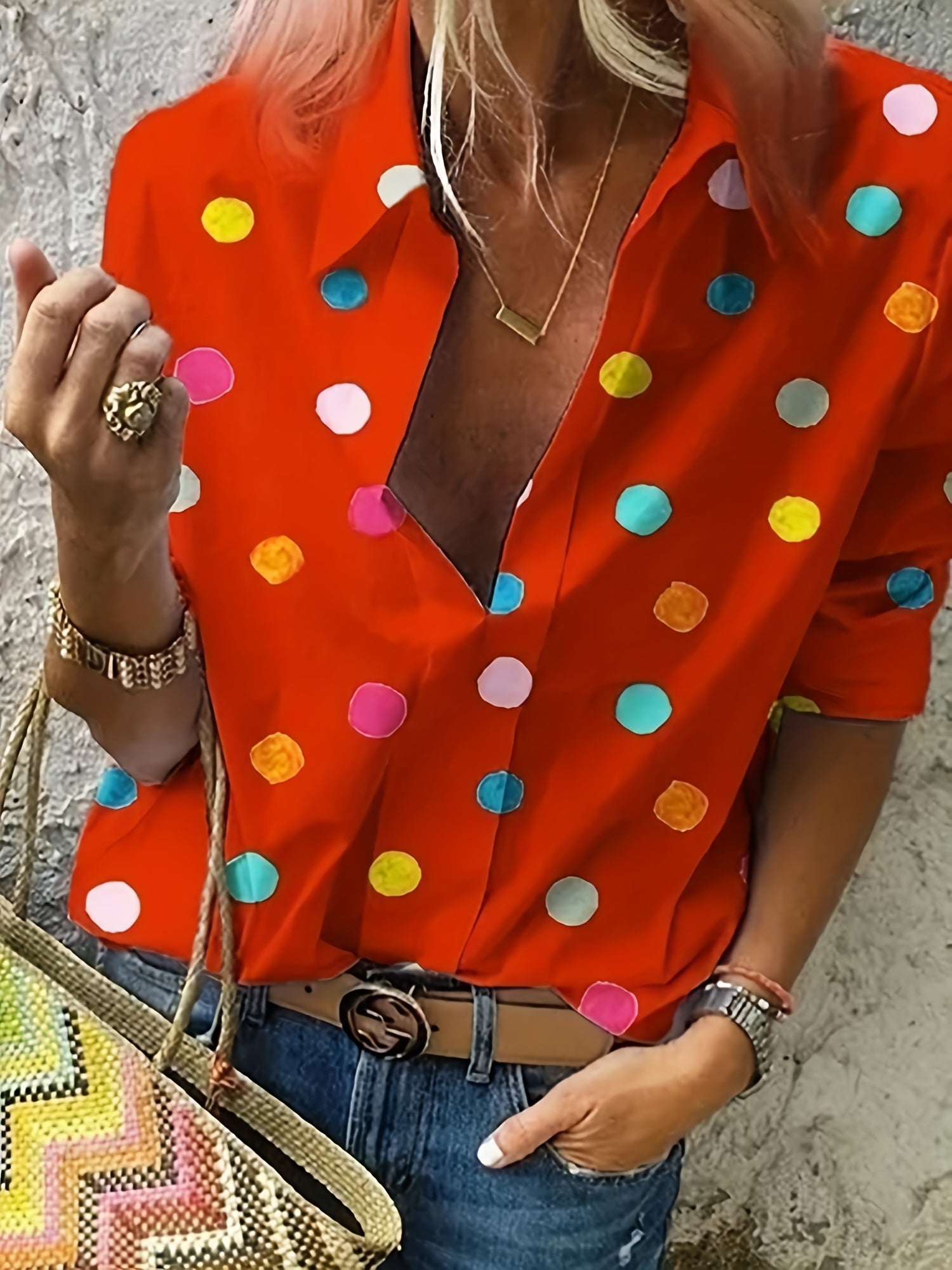 Polka Dot Print Long Sleeve Shirt