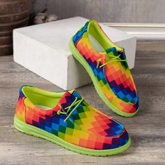 Women's Rainbow Argyle Boat Shoes Lightweight Flats