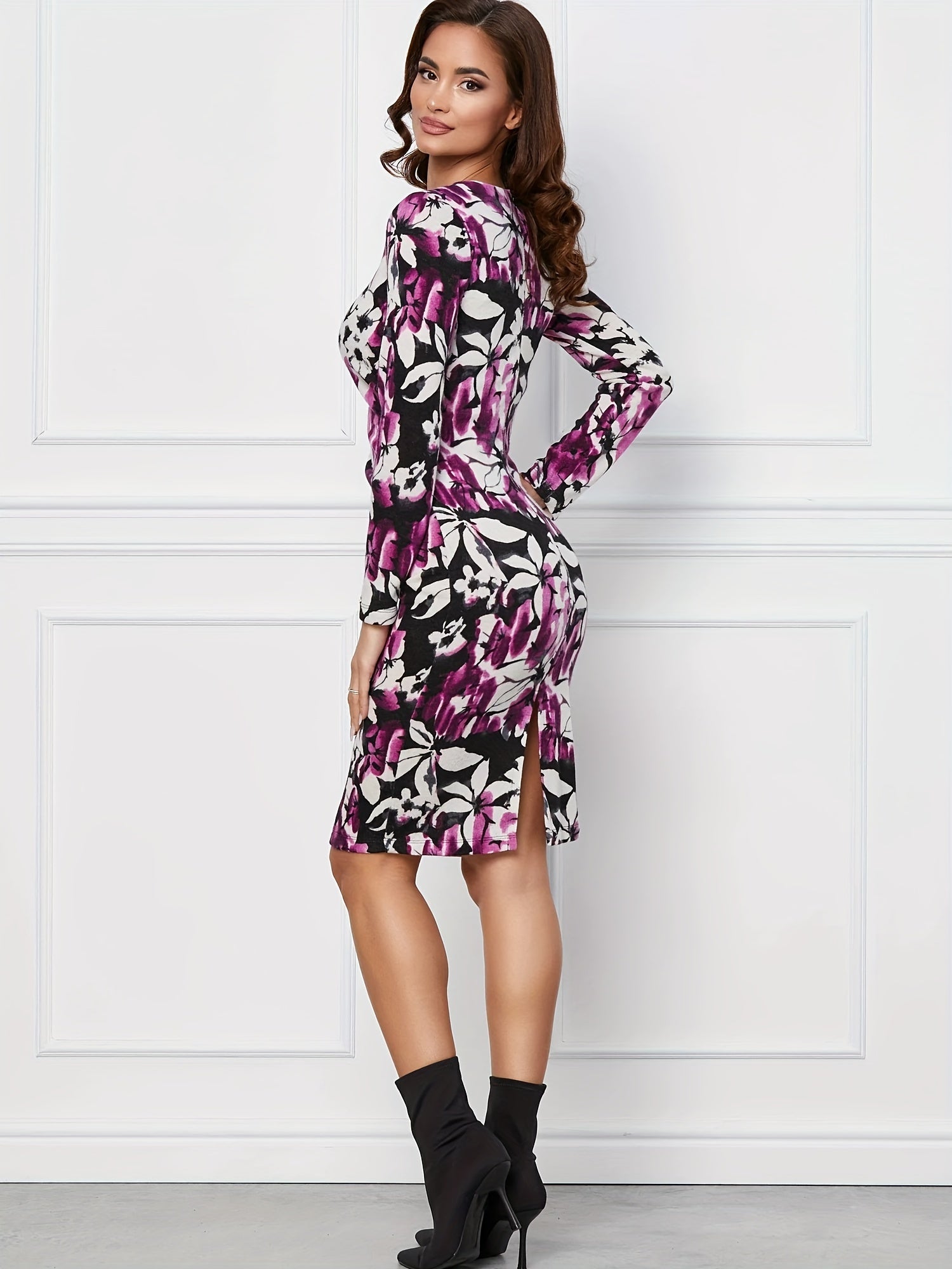 Floral Print Long Sleeve Mini Dress