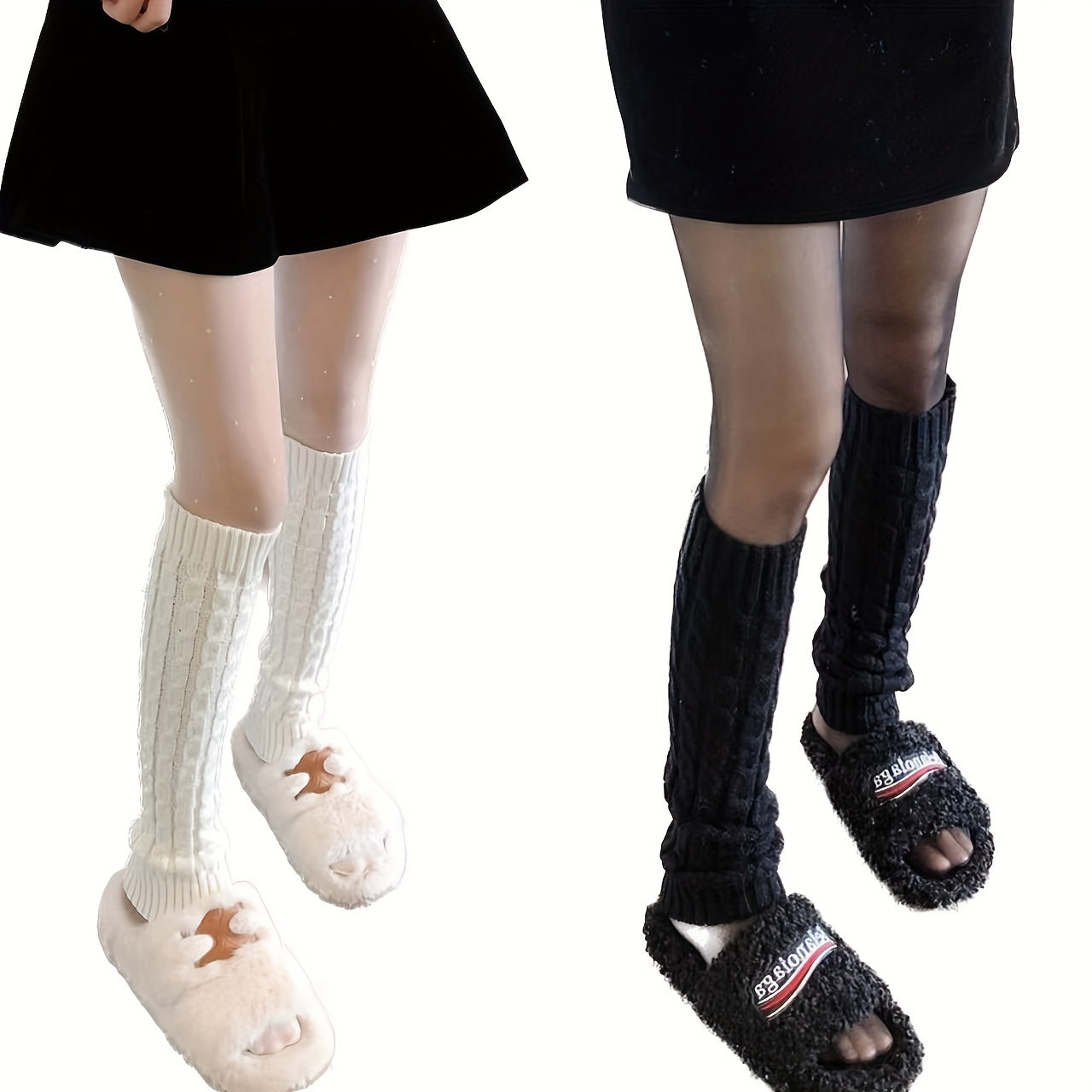 2 Pairs Cable Knit Leg Warmers Knee High Socks Women's Stockings