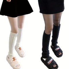 2 Pairs Cable Knit Leg Warmers Knee High Socks Women's Stockings