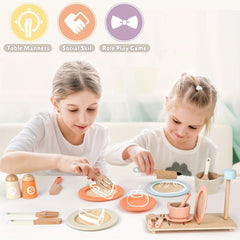 27pcs Wooden Tea Set Toy Kitchen Accessories