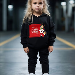 Girls Solid Hoodies Jogger Pants Set For Sports