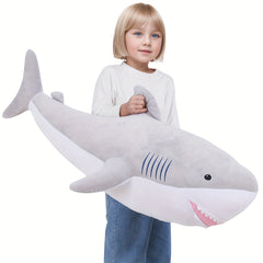 Large Shark Plush Stuffed Animal Soft Toy with Stripes & Pink Mouth