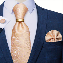 Men's Paisley Silk Tie Set with Handkerchief Cufflinks Ring