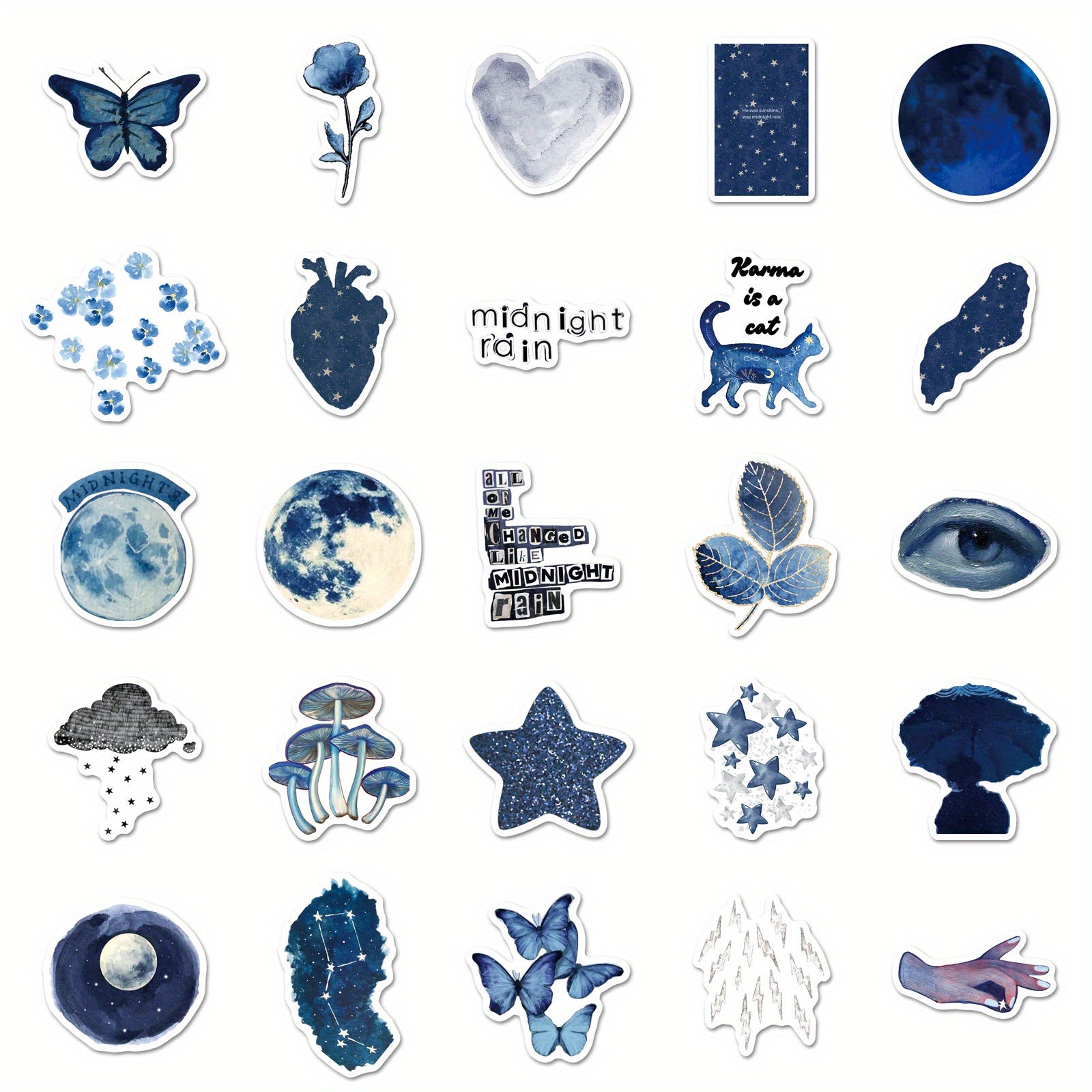 50pcs Midnight Rainy Night Stickers Nocturnal Cityscape Cats Self Adhesive