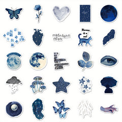 50pcs Midnight Rainy Night Stickers Nocturnal Cityscape Cats Self Adhesive