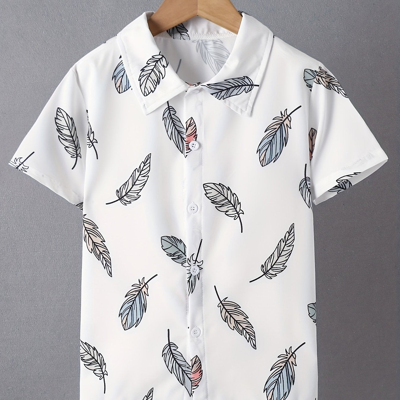 Boys Leaf Print Button Down Shorts Set for Summer