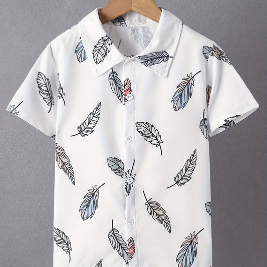 Boys Leaf Print Button Down Shorts Set for Summer