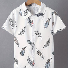 Boys Leaf Print Button Down Shorts Set for Summer