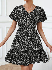 Women's High Waist Slim Ditsy Floral Vacation Mid Length Dresses