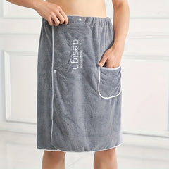 Men's Wearable Bath Towel With Pocket Coral Fleece Soft & Comfortable