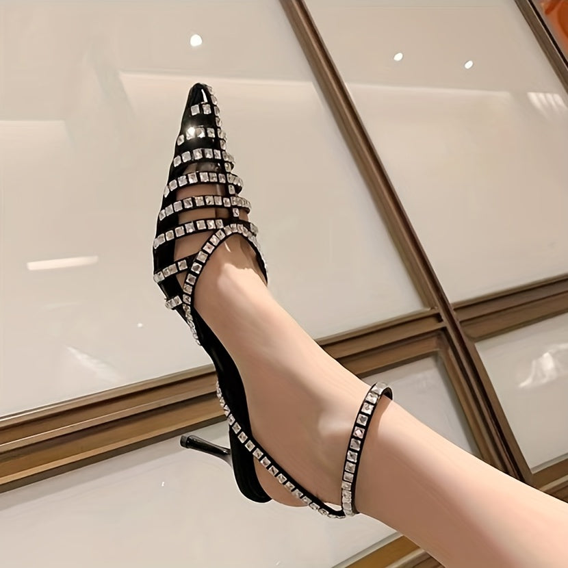 Stiletto Heeled Rhinestone Pumps Buckle Strap