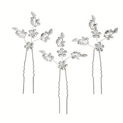 3pcs Rhinestone Leaf Hair Pin Wedding Head Jewelry