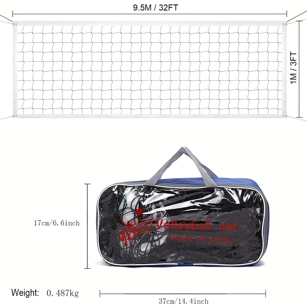 Portable Foldable Volleyball Net With Handbag Standard Size 9.5M X 1M