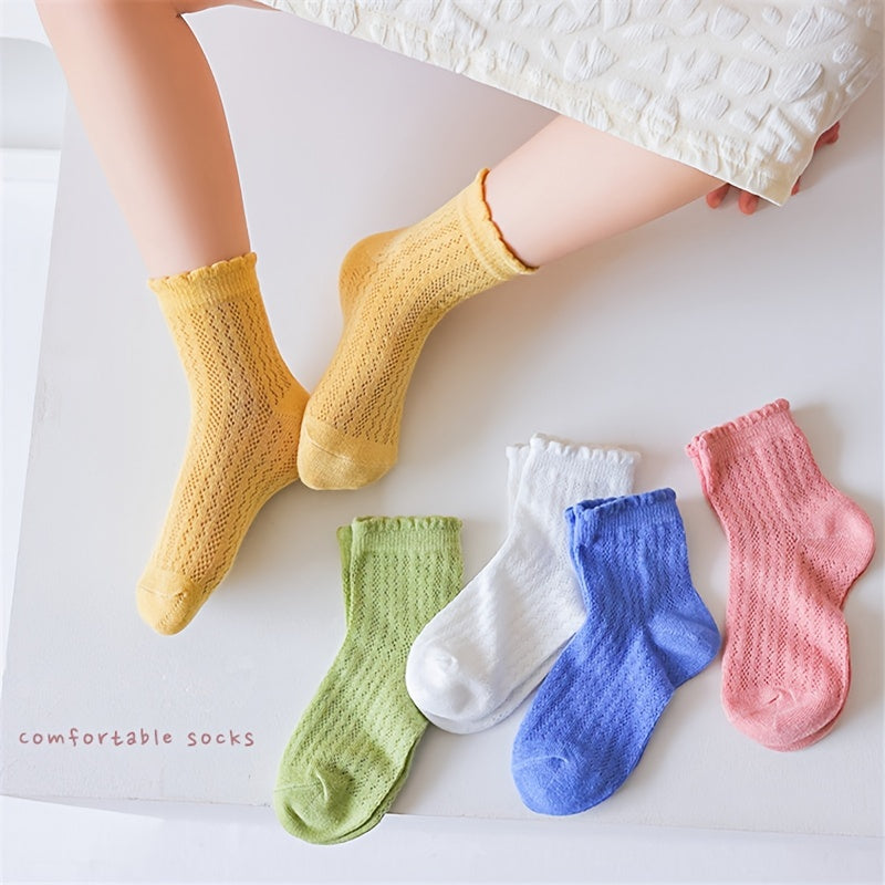 Girls Knit Ruffled Socks Cotton Thin Breathable for Summer, Spring