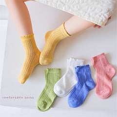 Girls Knit Ruffled Socks Cotton Thin Breathable for Summer, Spring