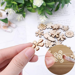 50pcs Mixed Flower Leaf Pattern Wooden Scrapbook DIY Crafts