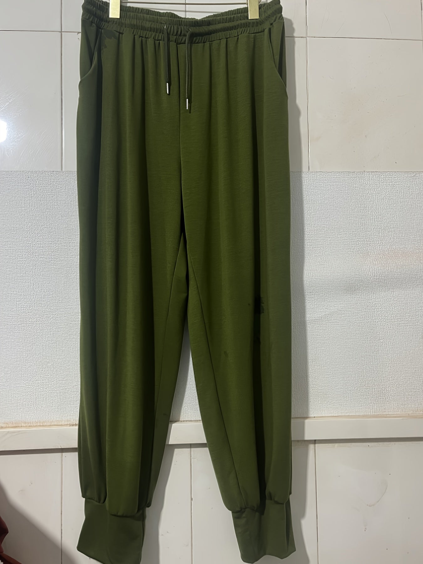 2 Piece Casual Outfit: Solid Top & Drawstring Pants Set