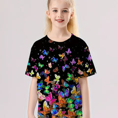 Butterfly Graphic Short Sleeve T-shirt Girls 3D Print Pullover Tees