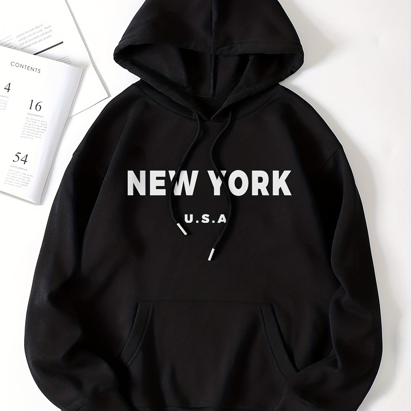 Letter Print Drawstring Hooded Shirt Long Sleeve Pullover Sweatshirt