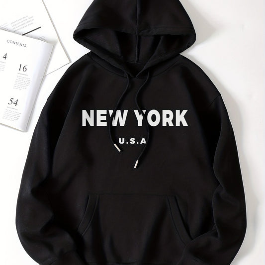 Letter Print Drawstring Hooded Shirt Long Sleeve Pullover Sweatshirt