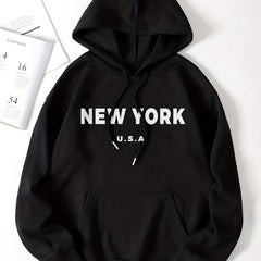 Letter Print Drawstring Hooded Shirt Long Sleeve Pullover Sweatshirt