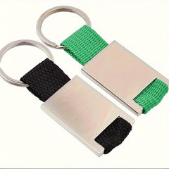 Square Shape Metal Keychain With Woven Tape 8 3 23inch Keyring
