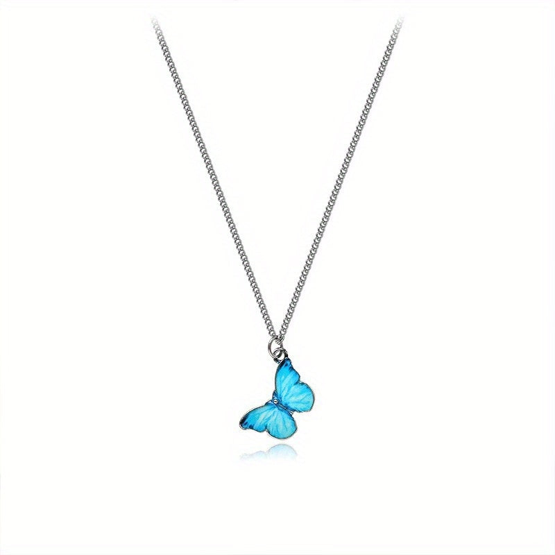 Gradient Butterfly Pendant Necklace Colorful Clavicle Chain