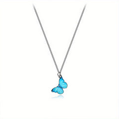 Gradient Butterfly Pendant Necklace Colorful Clavicle Chain