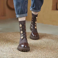 Knit Button Slip On Mid Calf Boots Platform Winter Shoes