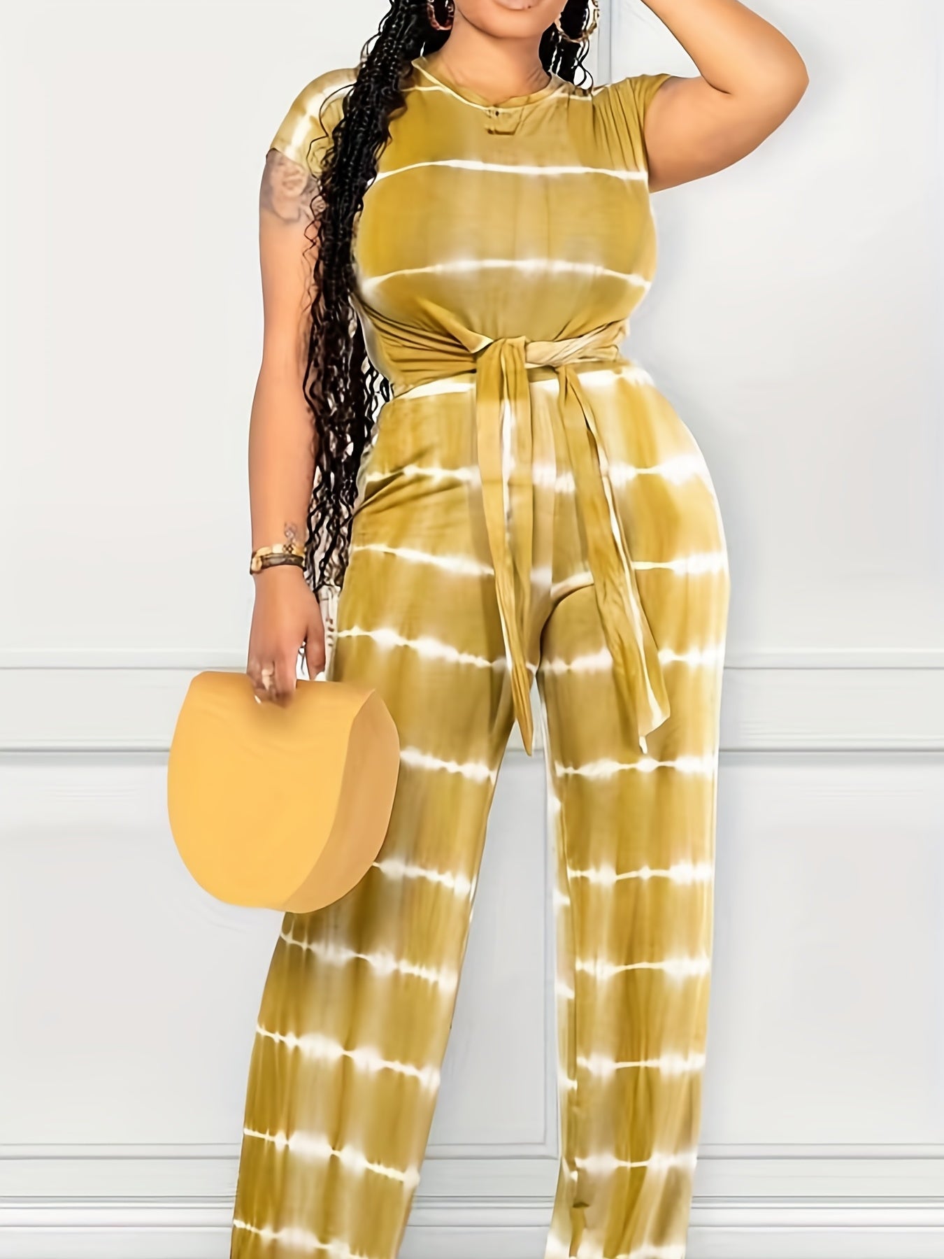 Women's Plus Tie Dye Stripe Print Top & Pants Set
