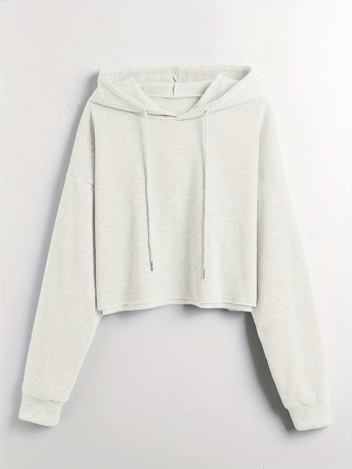 Solid Drawstring Crop Hoodie Long Sleeve Sweatshirt Women's Clothing