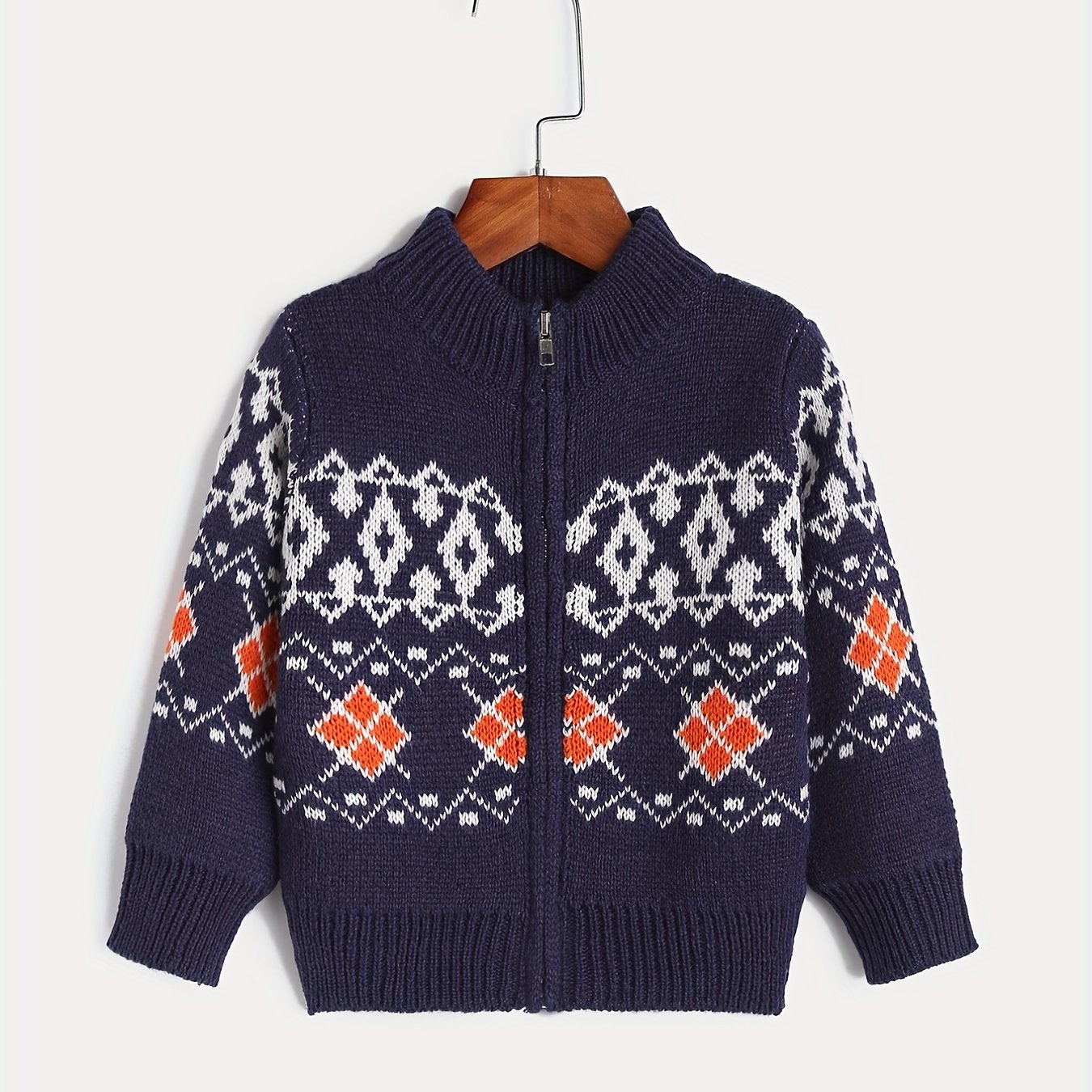 Jacquard Zip Up Knit Cardigan Baby's Comfy Sweater