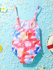 Girls Dinosaur Print One Piece Swimwear Bathing Suit