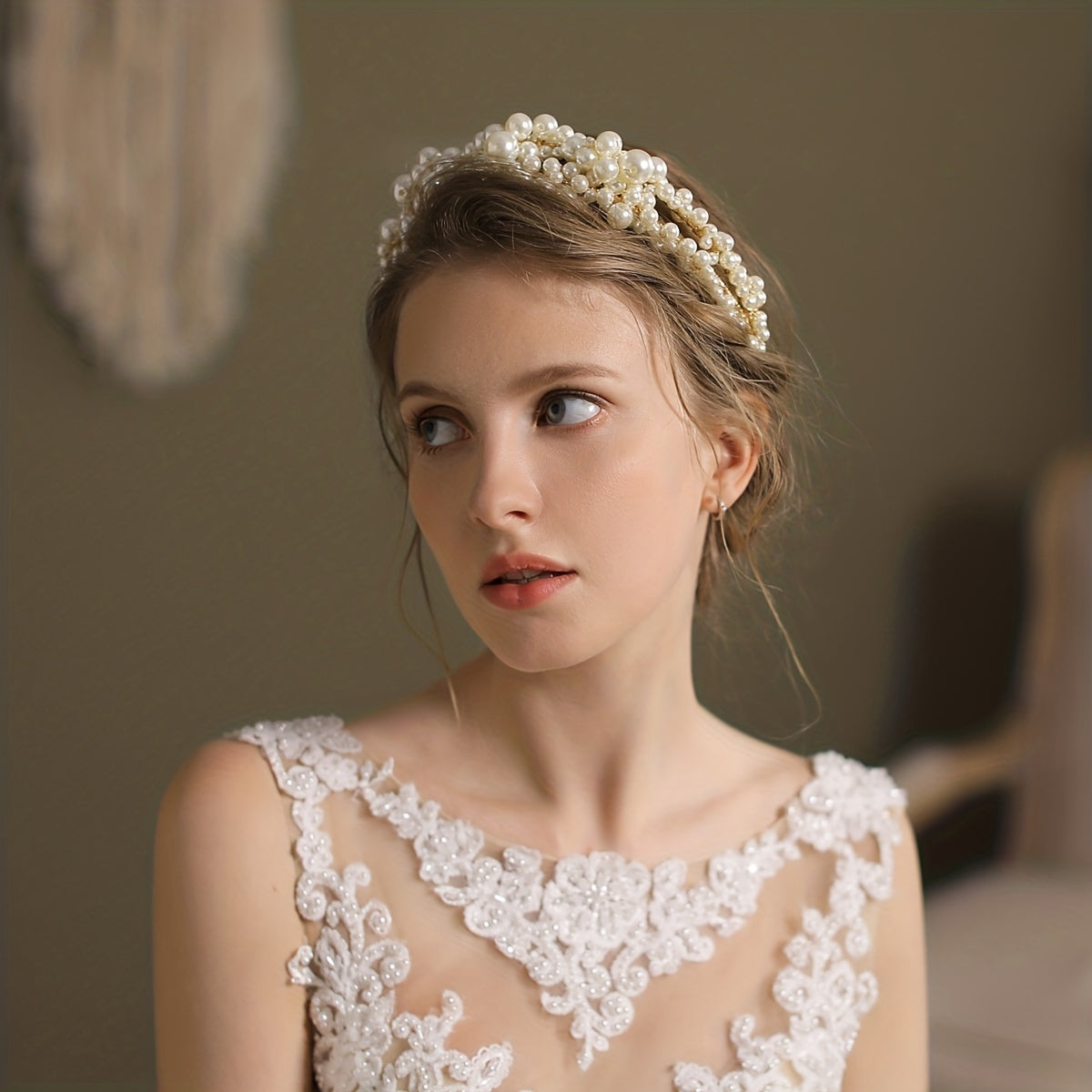 Vintage Beaded Headband for Wedding, Faux Pearl Head Jewelry