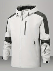 Men's Block Windbreaker Zip Up Hooded Jacket