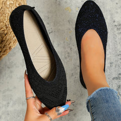 Women's Sparkly Pointed Toe Knitted Ballet Flats