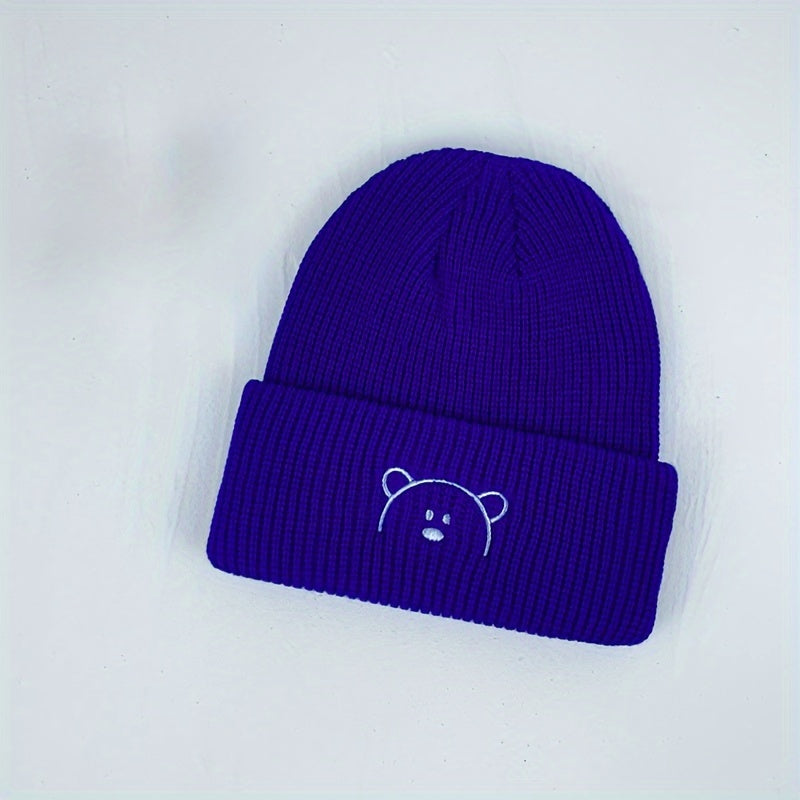 Kids Knitted Bear Embroidery Hat for Cold Weather