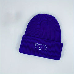Kids Knitted Bear Embroidery Hat for Cold Weather