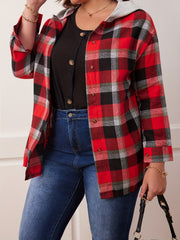 Plaid Print Button Up Sleeve Hoodie Shirt Coat