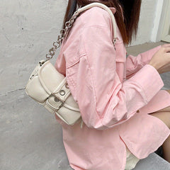 Chain Shoulder Bag Eyelet Buckle Decor Underarm Purse Small Handbags