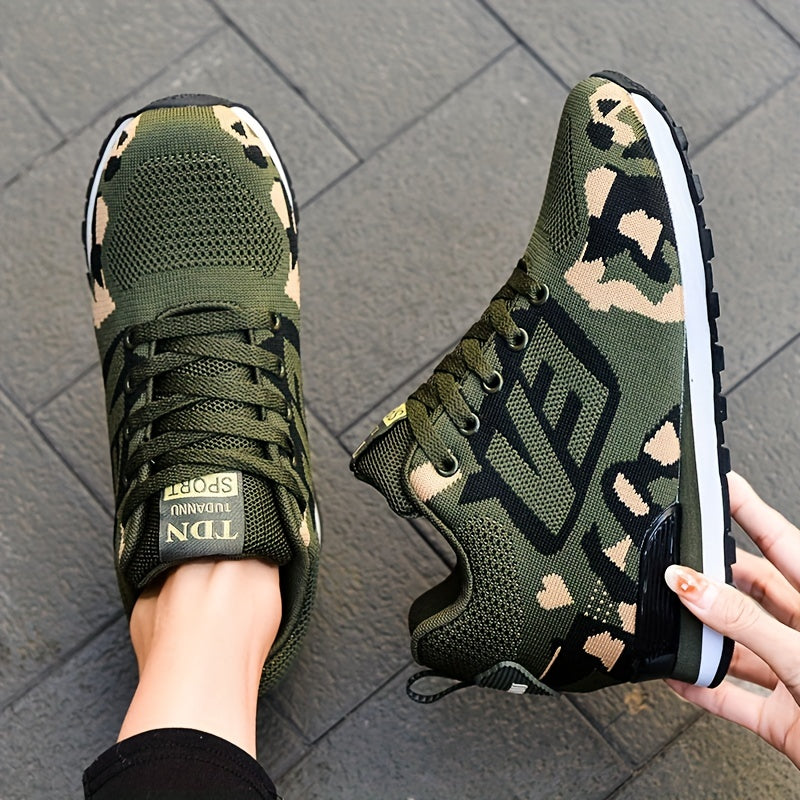 Women's Camo Sneakers Knitted Letter Non Slip Outdoor Shoes