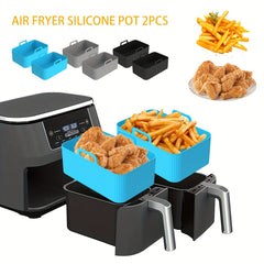 2pcs Silicone Air Fryer Pot w/ Handle Heat Resistant Basket Liner