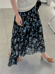 Floral Print Pleated Skirt Elastic Waist Skirt for Spring & Summer