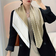 Stripe Dot Print Silk Square Scarf Bandana Shawl