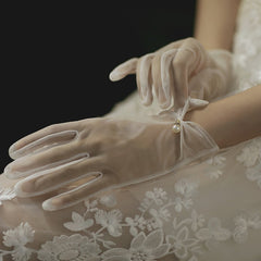 Vintage Bridal Gloves Lace Faux Pearl Wedding Accessories