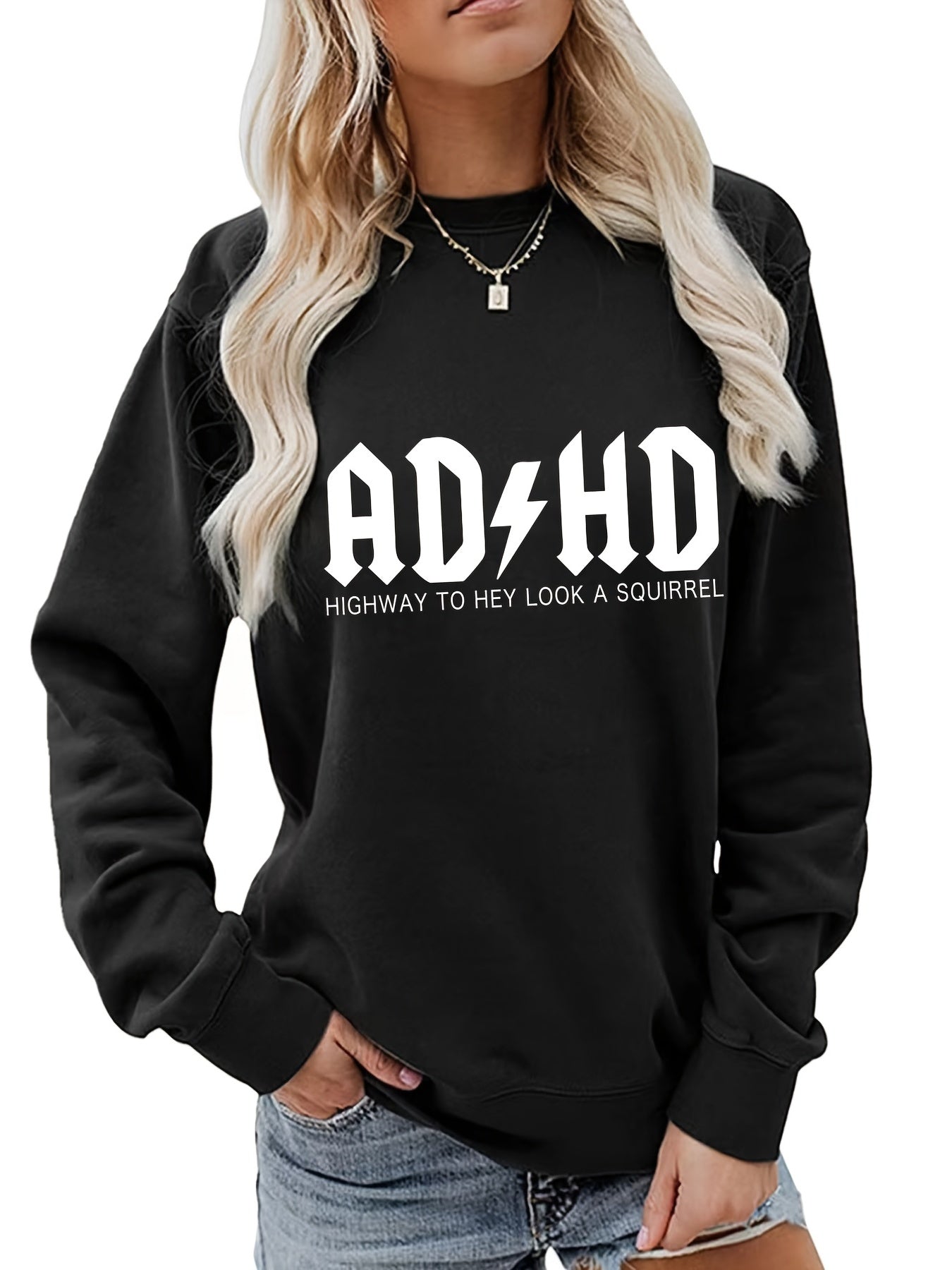 Letter Print Loose Sweatshirt Casual Long Sleeve Crew Neck