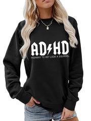 Letter Print Loose Sweatshirt Casual Long Sleeve Crew Neck