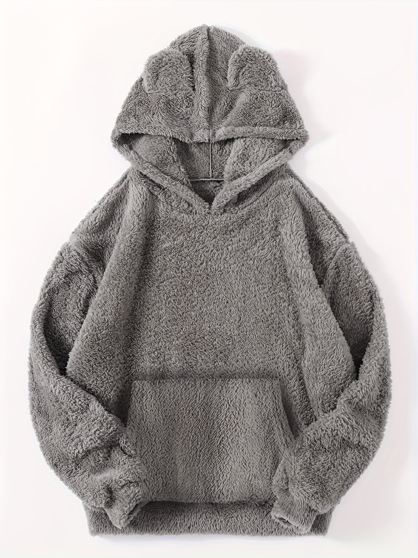 Solid Kangaroo Fuzzy Hoodie Long Sleeve Hoodies Sweatshirt Women's Clothing